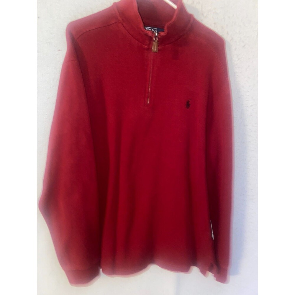 Polo Ralph Lauren Sweater Mens XLarge Red 1/4 Zip Pullover Cotton Casual Preppy